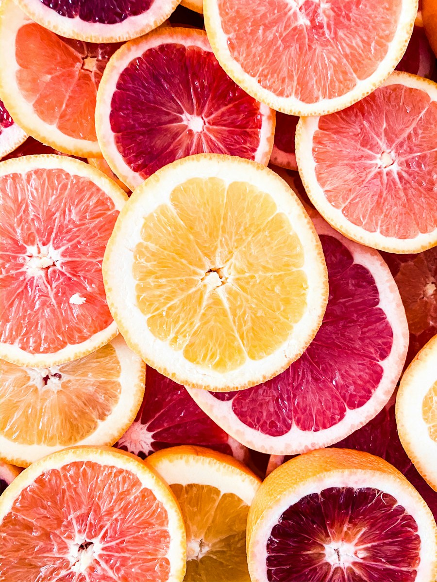 Pink grapefruit halves